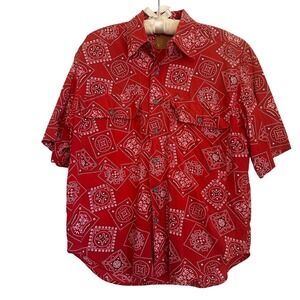 Vintage Red Bandana Print Button Shirt 100% Cotton Womens M Western Cowgirl 90s